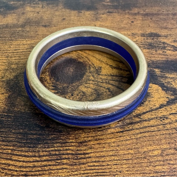 Claude Montana Gold and Blue Bangle Bracelet Vintage 90’s Size 8 - Picture 2 of 13